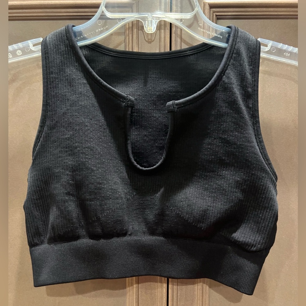 Black Medium Ribbed Crop Top, Notched Neckline
